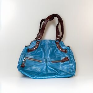B Makowsky Teal Pebbled Leather Hobo Handbag